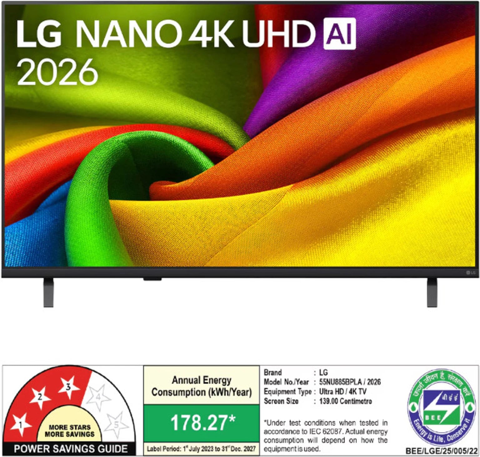 LG 139 cm (55 inch) Ultra HD (4K) NanoCell Smart WebOS TV 2026 Edition with NANO 4K AI UHD TV with α7 AI Processor 4K Gen9, with HDR10 Pro 2026 (55NU885BPLA)