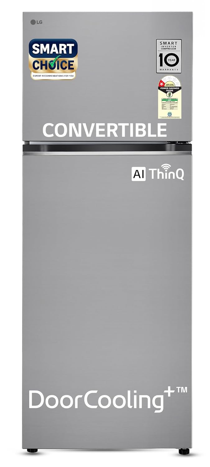 LG Smart Choice, 466 L, 1 Star, Convertible, Door Cooling+, Smart Inverter Compressor, AI ThinQ Wi-Fi, Frost Free Double Door Refrigerator (GL-T492NPZR, Shiny Steel, Express Freeze & Multi Air Flow)