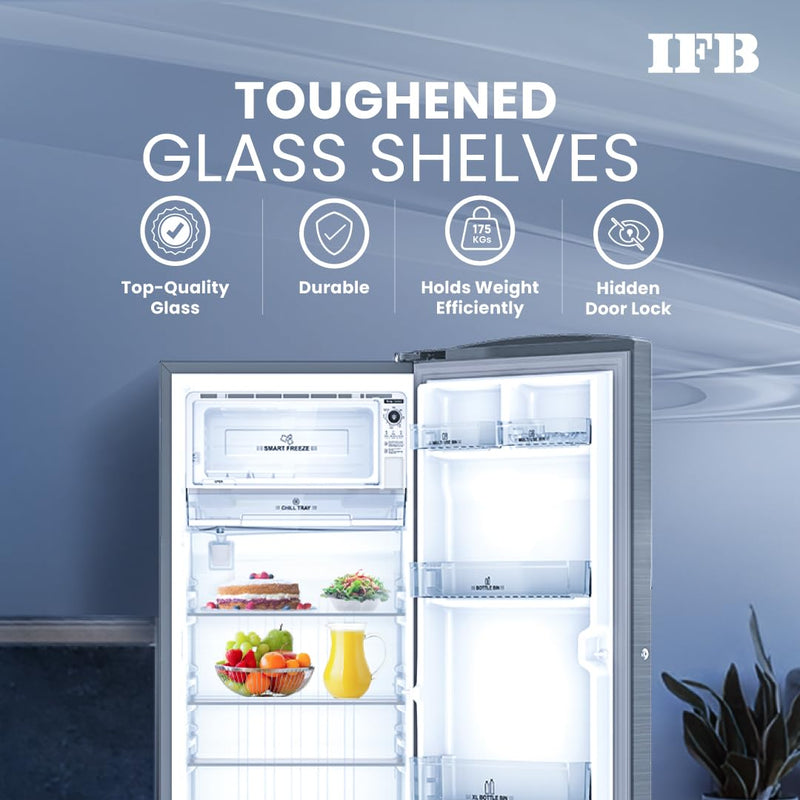 IFB 197L 5 Star Direct Cool Single Door Refrigerator (2024 Model, IFBDC-2235DBSE, Brush Grey, Advanced Inverter Compressor, Extraordinary Storage with Humidity Controller)