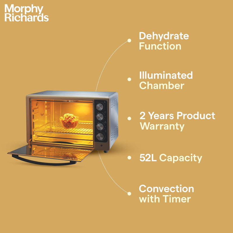 Morphy Richards 50Rcss Superb Otg Oven 1800 Watts 52 Litre Oven Toaster Griller Convection Fan & Rotisserie Function In-Built Dehydrate Function Mirror Finish Door Gold & Black