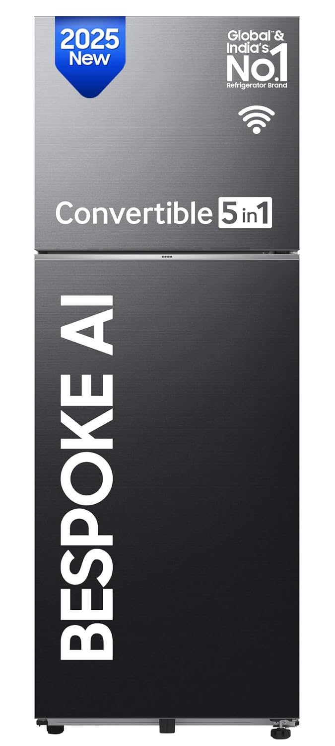 Samsung 330 L, 3 Star, Convertible 5-in-1, Digital Inverter, Frost Free Double Door, WiFi Enabled Bespoke AI Refrigerator (RT34DG5A4DBXHL, Luxe Black)