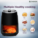 Faber 2L 1300W Air Fryer | Fry, Bake, Roast, Toast, Reheat, Defrost & Grill | 85% Less Oil, 360° Rapid Air Cooking | 6 Preset Menu, Auto Off, Light Indicator | Non-Stick Pan, Non-Slip Feet | (Black)