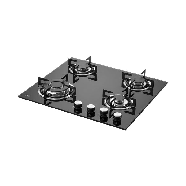 KAFF Built-in Hob/Hobtop 4 Burners, Auto Electric Ignition Glass Top, 60 CM, Italian Burner, Enamelled Matt Finish, Easy Grip Knobs, 8 MM Thick Toughened Glass Black(NE4B60GFX)