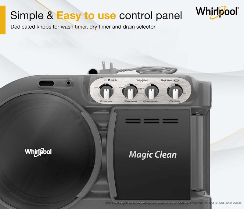 Whirlpool 9 kg 5 Star Semi-Automatic Top Loading Washing Machine (MAGIC CLEAN 9.0 GREY DAZZLE,2x Drying Power)