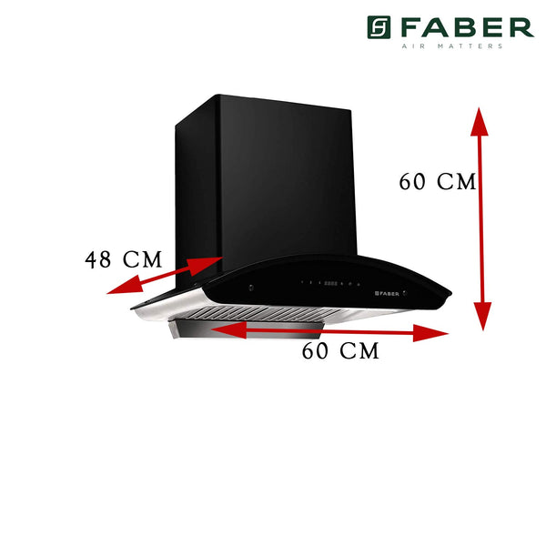 Faber 60 cm 1500 m³ /hr Autoclean Kitchen Chimney(HOOD PRIMUS PLUS ENERGY IN HCSC BK 60,Touch & Gesture Control,Black)