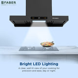 Faber Coral 75cm 1500m³/hr BLDC Autoclean T-Shape Chimney | Built In Oil Collector | Touch & Gesture Control | Hood Coral BLDC FL HC SC BK IN 75