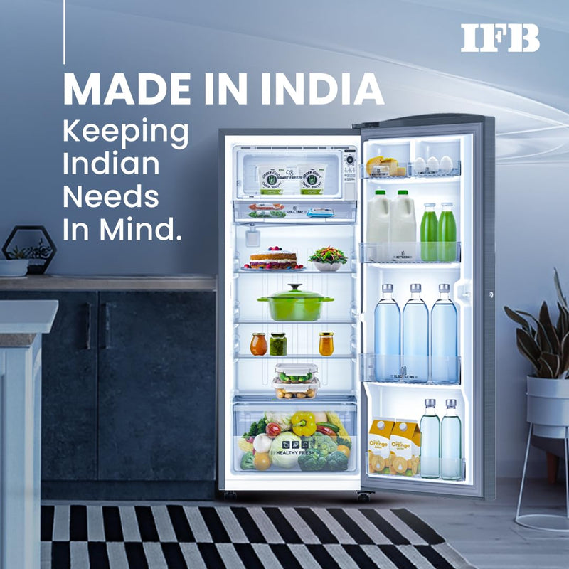 IFB 197L 5 Star Direct Cool Single Door Refrigerator (2024 Model, IFBDC-2235DBSE, Brush Grey, Advanced Inverter Compressor, Extraordinary Storage with Humidity Controller)