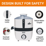 Inalsa Electric for Fruits and Vegetables Centrifugal Juicer 500Watt|Juicer Mesh with SS Sieve|Overload Protector for Motor Safety|2 Year Warranty, Made In India,White/Grey (Frutilick CF)
