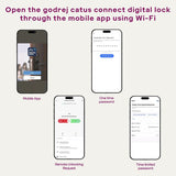 Godrej Smart Lock I Catus Connect I Digital Lock for Wooden Door | 5 in 1 Access I WiFi I Fingerprint I RFID Card I PIN Access I Mechanical Key I 3 Strong Locking Dead Bolts I Champagne Gold