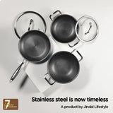 Arttdinox Stellar Stainless Steel Triply Frypan with Lid | Frying Pan | Etched nonstick PTFE | Non Stick Pan | Frying Pan Non Stick | Induction & Gas Base | Jindal Stainless, 24cm/1.8L, Silver
