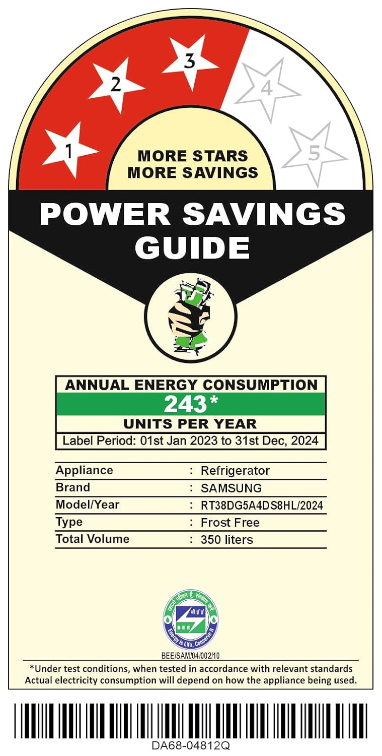 Samsung 350 L, 3 Star, Frost Free Double Door Refrigerator (RT38DG5A4DS8HL, Elegant Inox, Silver)
