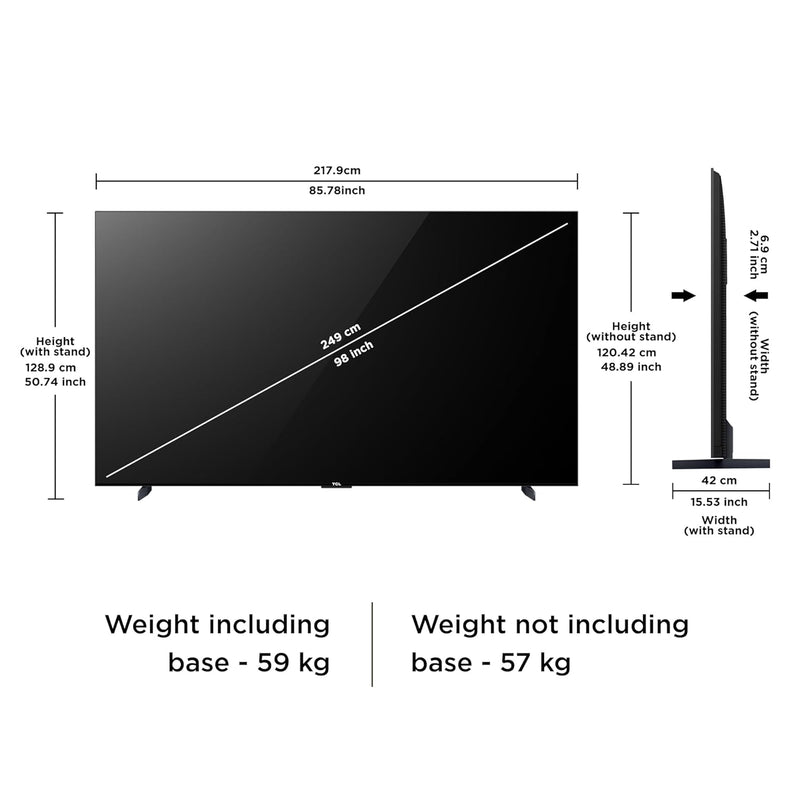 TCL 248 cm (98 inches) 4K Ultra HD Smart QD-Mini LED Google TV 98C755 (Black)