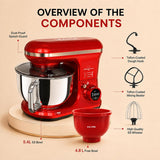 INALSA Professional Stand Mixer-Heavy Duty 1600 Watt Pure Copper Motor| 5.4L SS Bowl & 4.8 L Bowl|Touch Control with Digital Display|Includes Whisking Cone, Mixing Beater & Dough Hook, MixMaster Touch