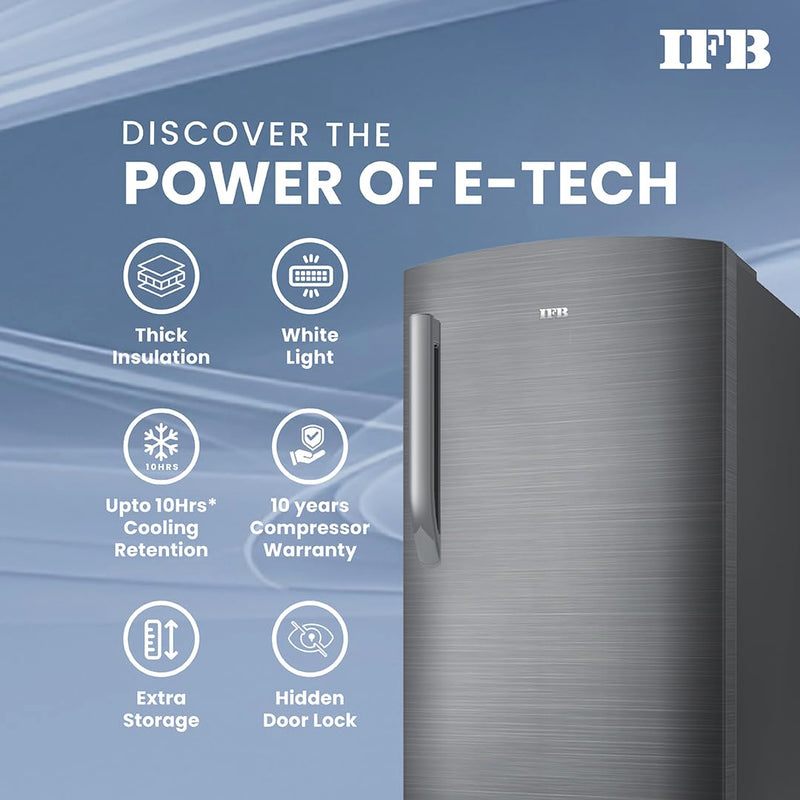 IFB 197L 5 Star Direct Cool Single Door Refrigerator (2024 Model, IFBDC-2235DBSE, Brush Grey, Advanced Inverter Compressor, Extraordinary Storage with Humidity Controller)