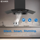 Faber 90 cm 1200 m³/hr Autoclean Curved Chimney| Black Filterless with Oil Collector | Touch & Gesture Control | Hood Venice IN HC SC FL BK 90