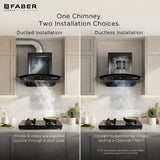 Faber 90 cm 1200 m³/hr Autoclean Curved Chimney| Black Filterless with Oil Collector | Touch & Gesture Control | Hood Venice IN HC SC FL BK 90