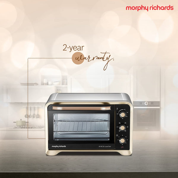 Morphy Richards 30Rcss Otg Oven For Kitchen 30 Litre Oven Toaster Griller Convection Fan&Rotisserie Function Stainless Steel Oven Temperature Control,Gold&Black,1600 Watts