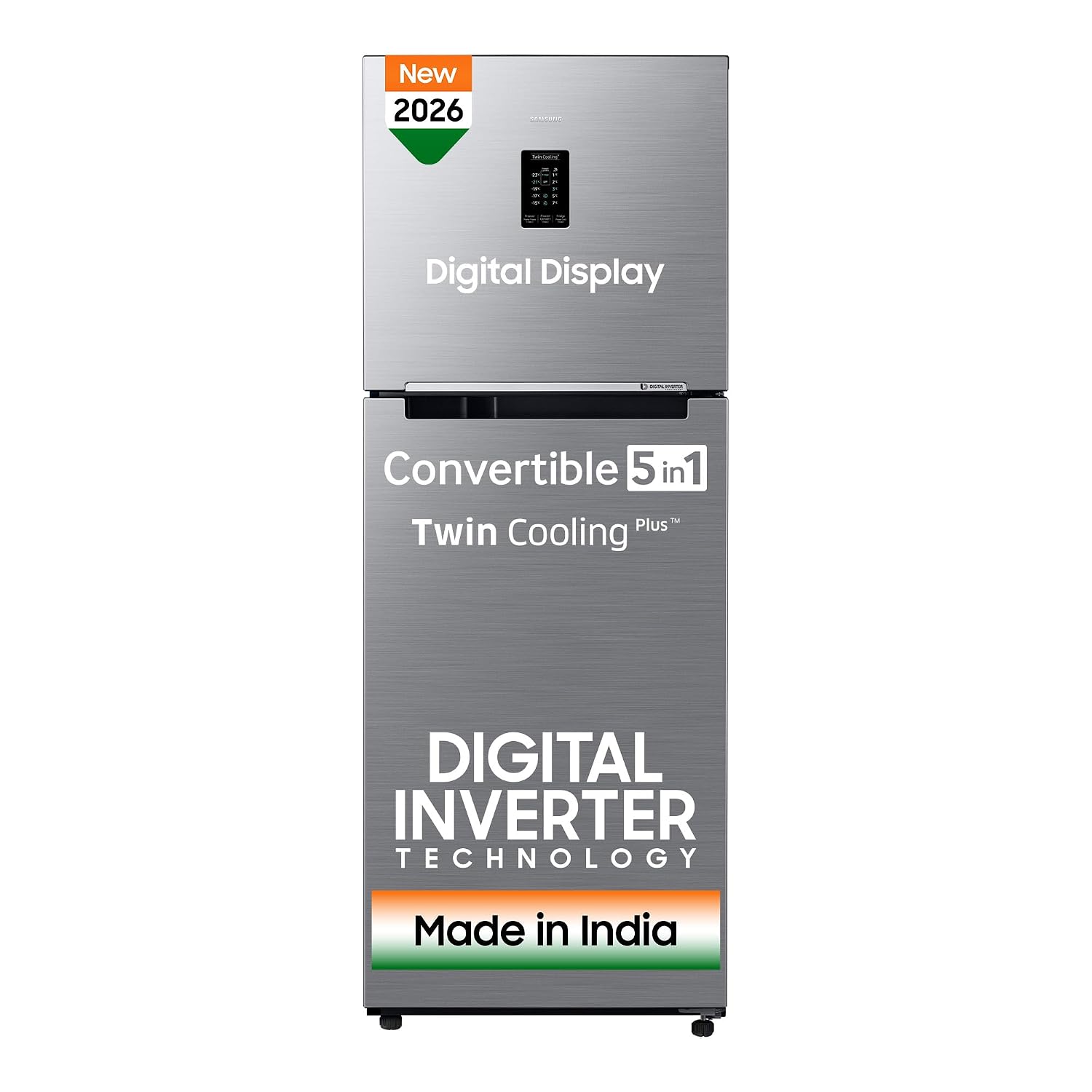 Samsung 301 L, 2 Star, Convertible 5-in-1 Digital Inverter with Display Frost Free Double Door Refrigerator (RT31H4522S9/HL, Silver, Refined Inox, 2026 Model)
