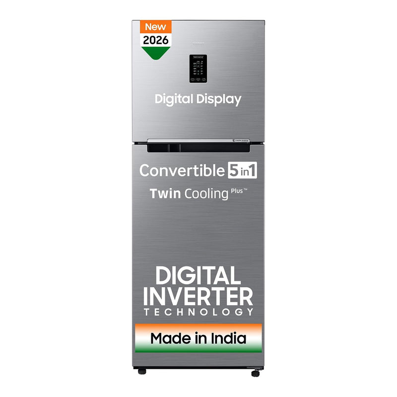 Samsung 301 L, 2 Star, Convertible 5-in-1 Digital Inverter with Display Frost Free Double Door Refrigerator (RT31H4522S9/HL, Silver, Refined Inox, 2026 Model)