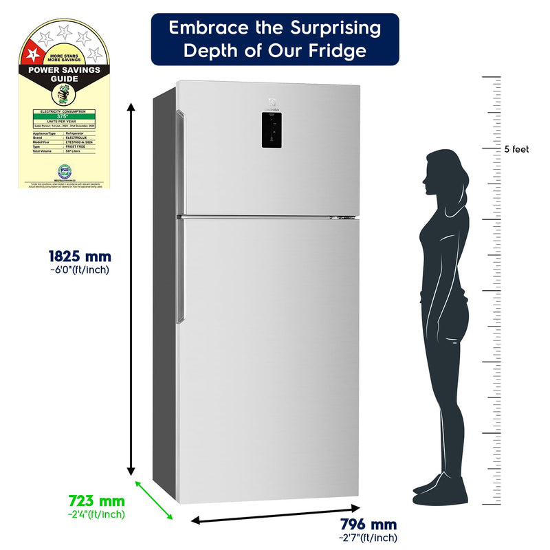 Electrolux 573L Frost Free Inverter Double Door Refrigerator, Top Freezer, TasteLockAuto & TasteGuard Technology, Arctic Silver Steel, UltimateTaste 500, ETE5700C-A | Open Box like New |