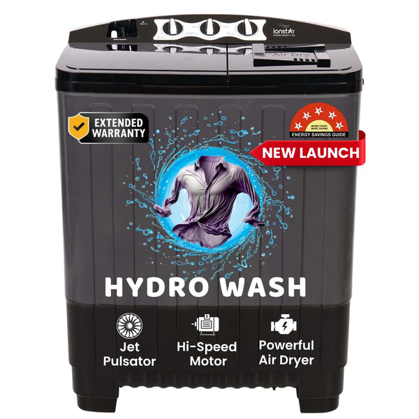 Ionstar 7 Kg Semi Automatic Washing Machine - 5 Star Rated - 2025 - Top Load - Jet Pulsator - Magic Filter - Special Air Dryer - Buzzer - Wheels - Powerful Copper Motor - 1500 RPM (STAR70-AQUA-G)