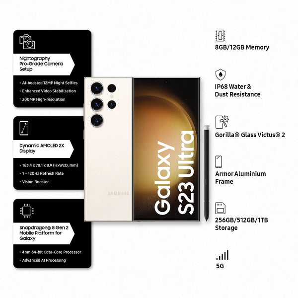 Samsung Galaxy S23 Ultra 5G (Cream, 12GB, 256GB Storage)