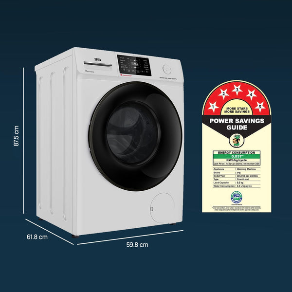 IFB 8 kg 5 Star with Steam Refresh program, 9 Swirl Wash, Eco Inverter, Touch Panel with AI Fully Automatic Front Load Washing Machine with In-built Heater White SENATOR GXN 8012