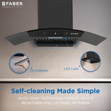 Faber 90 cm 1200 m³/hr Autoclean Curved Chimney| Black Filterless with Oil Collector | Touch & Gesture Control | Hood Venice IN HC SC FL BK 90