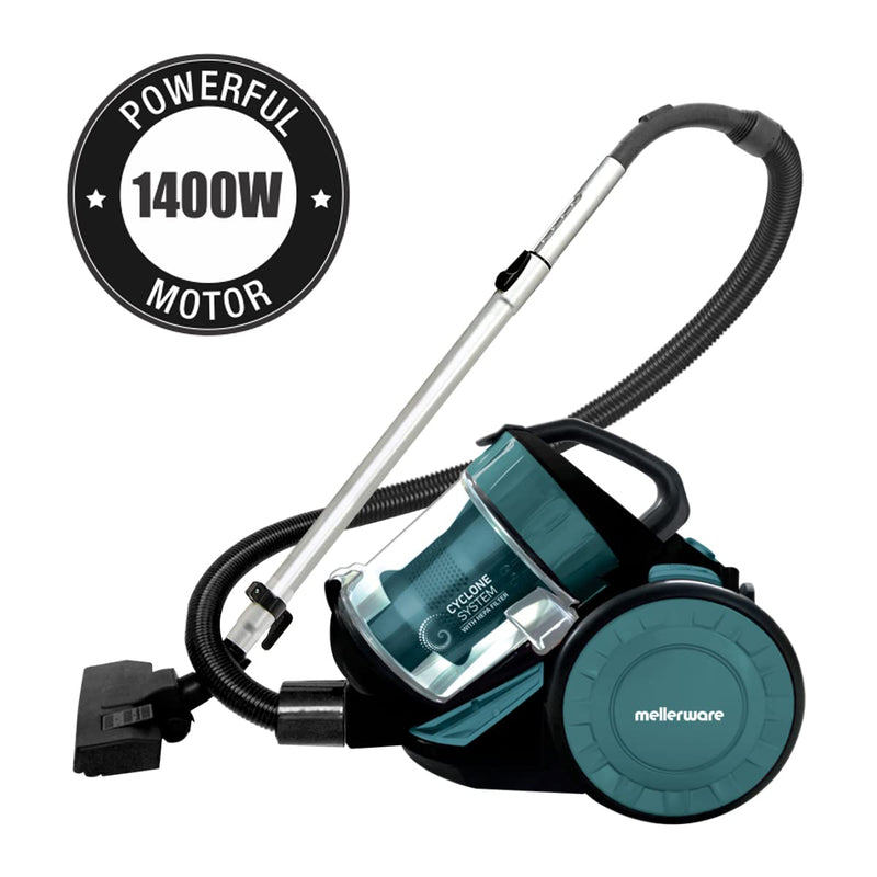 INALSA MELLERWARE Vacuum Cleaner 1400 Watt Bagless Cylinder Vacuum Cleaner MWVC 02 with Powerful Suction & High Energy Efficiency 1.5L Dust Box Capacity (Aqua Green/Black) (Bagless Cyclonic MWVC 02)