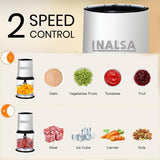 INALSA Electric Chopper for Kitchen With 450 Watts Pure Copper Motor 2 Speed Option|Chop, Mince, Puree, Dice|Twin Blade Technology|One Touch Operation,Long Power Cord-Bullet Inox