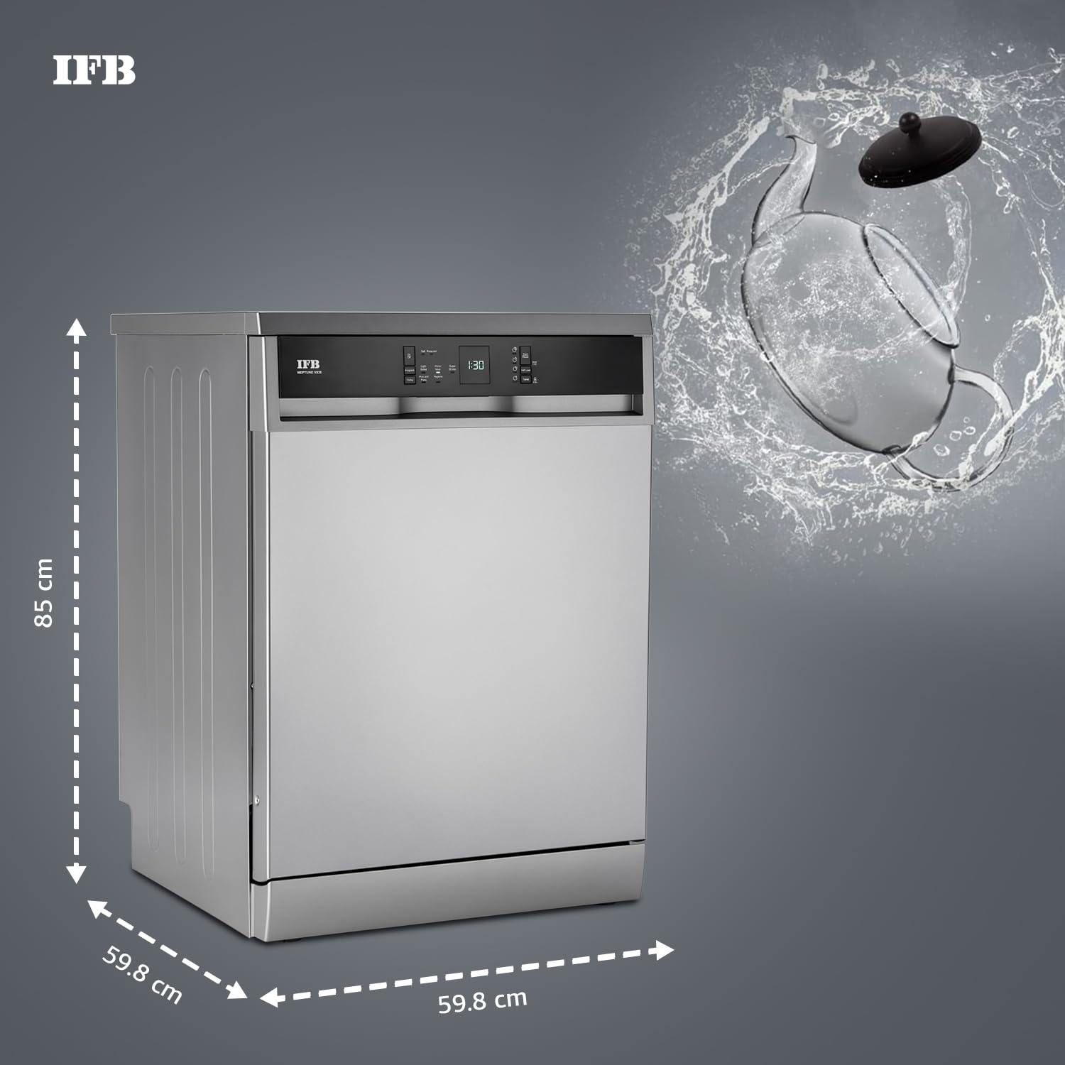 IFB 15 Place Settings with DeepClean® Technology Freestanding Dishwasher (Neptune VX15, Dark Silver, 70° Hot Water Wash with Hygienic Steam Drying, Perfect for Indian Utensils)