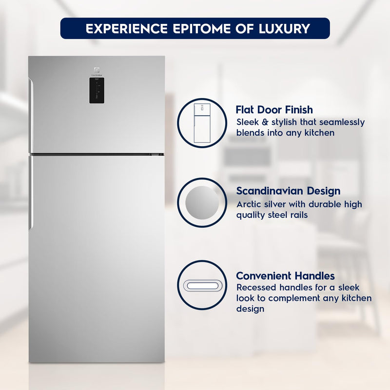 Electrolux 461L Frost Free Inverter Double Door Refrigerator, Top Freezer, TasteLockAuto & TasteGuard Technology, Arctic Silver Steel, UltimateTaste 500, ETB4600C-A | Open Box like New |