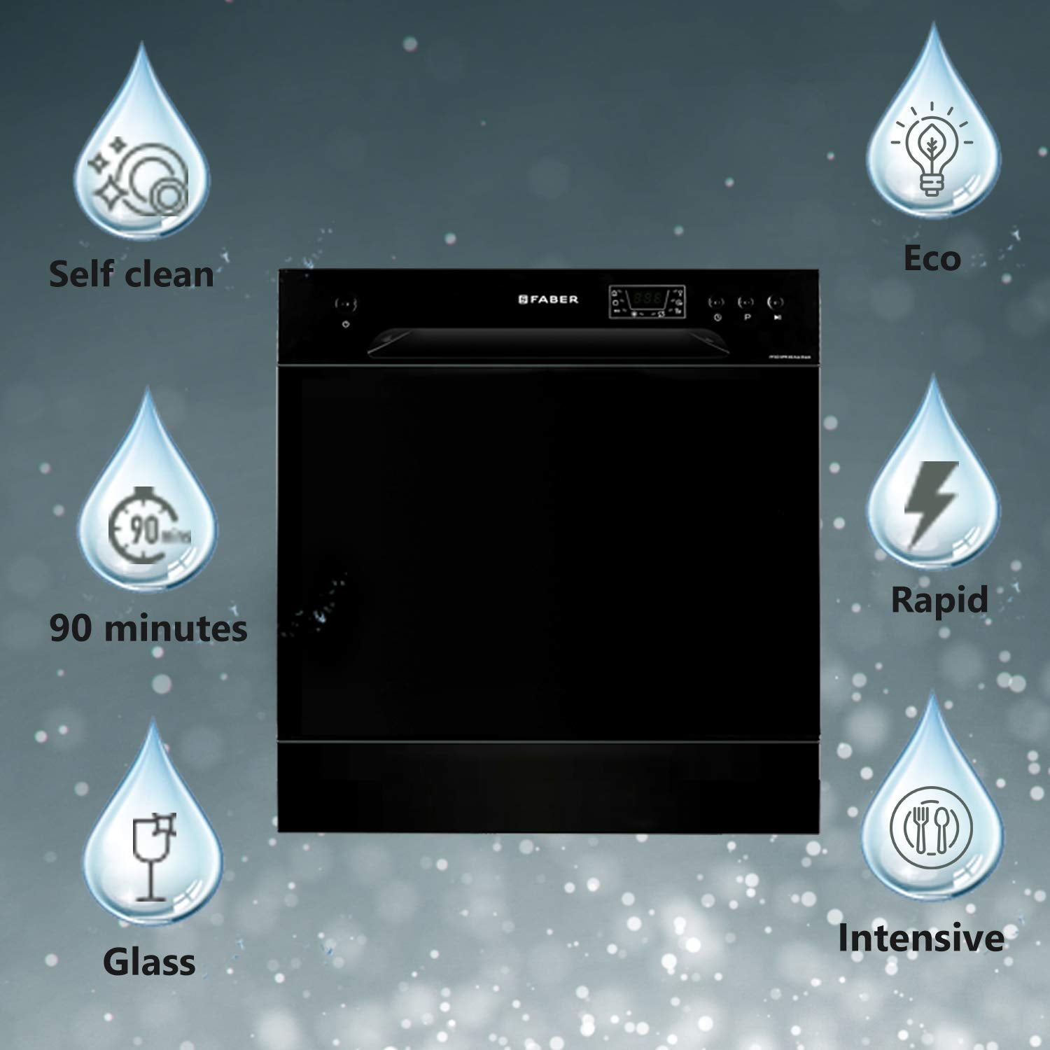 Faber 8 Place Dishwasher | 6 Wash Programs |Adjustable Upper Rack & Cutlery Tray | 8L Water/Cycle| FFSD 6PR 8S Ace Black