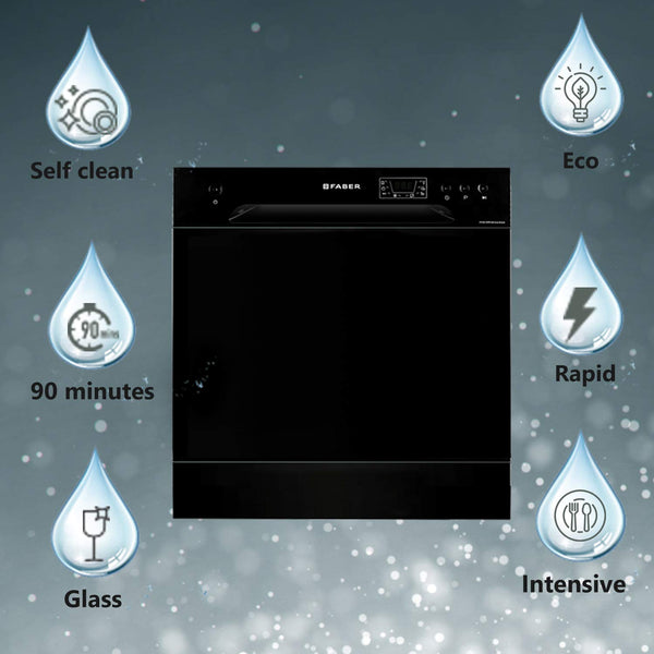 Faber 8 Place Dishwasher | 6 Wash Programs |Adjustable Upper Rack & Cutlery Tray | 8L Water/Cycle| FFSD 6PR 8S Ace Black