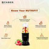Faber Sportz 2-in-1 Nutrifit Nero Blender Mixer Grinder - 400W, 100% Copper Motor, Detachable SS Blade, 500ML & 300ML Jars, Wet & Dry Grinding, Smoothie Maker