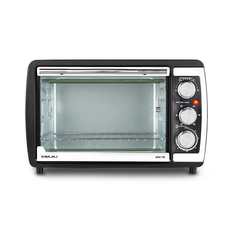 Bajaj 2000TM 20Ltr Oven Toaster Griller (20L OTG) 1400 Watts Oven For Kitchen Grilling, Baking, Toasting & Rotisserie,Transparent Glass Door,Temperature & Timer Control ,Black