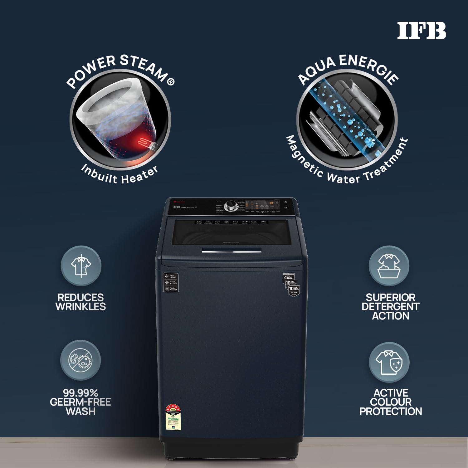IFB 10 kg 5 Star with DeepClean Technology, PowerSteam, AI Powered,Aqua Energie Fully Automatic Top Load Washing Machine with In-built Heater Grey, Black (TL-S4RBS 10.0 KG AQUA)