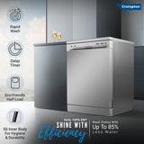 Crompton 13 Place Setting Freestanding Dishwasher (Voilla 13 PS ENT,Silver Inox,FS-DWVOA13PS-ENT)
