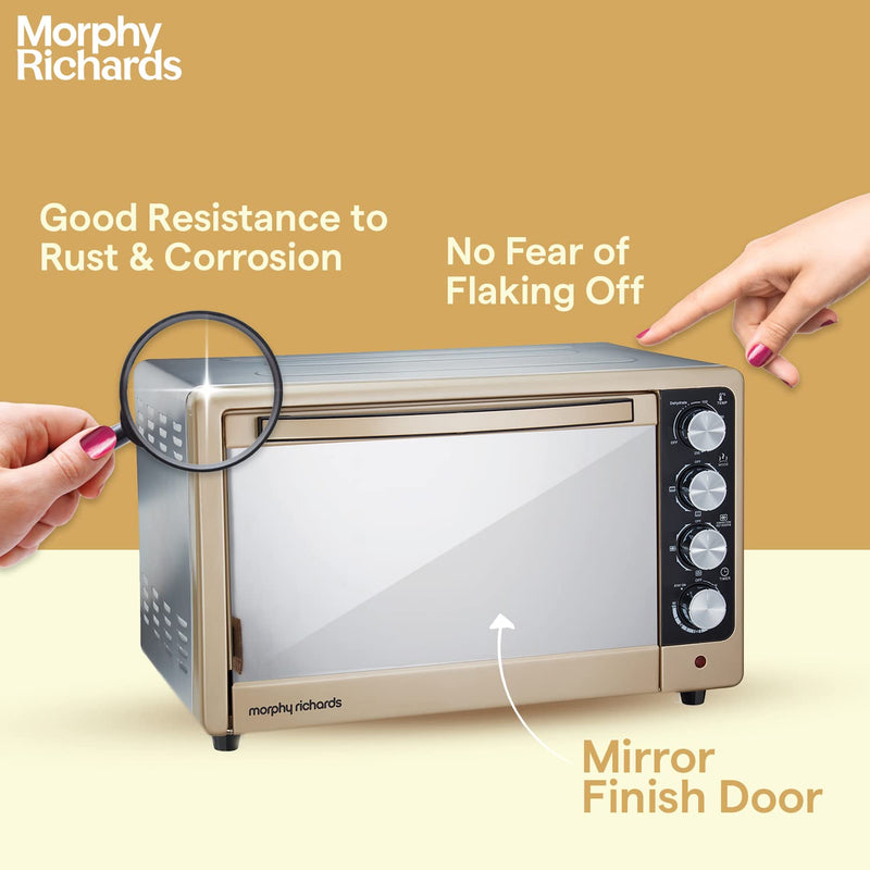 Morphy Richards 50Rcss Superb Otg Oven 1800 Watts 52 Litre Oven Toaster Griller Convection Fan & Rotisserie Function In-Built Dehydrate Function Mirror Finish Door Gold & Black