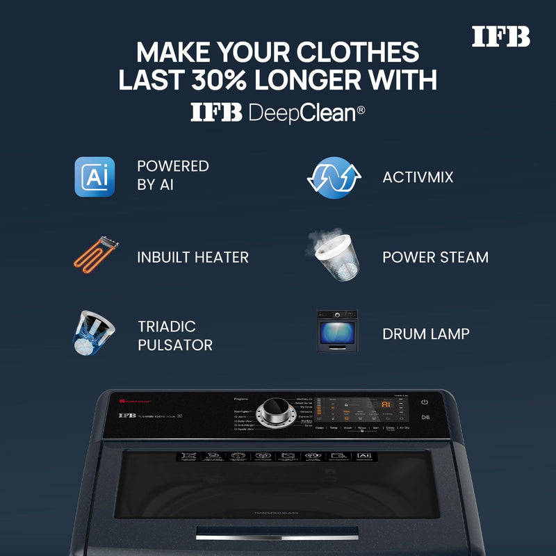 IFB 10 kg 5 Star with DeepClean Technology, PowerSteam, AI Powered,Aqua Energie Fully Automatic Top Load Washing Machine with In-built Heater Grey, Black (TL-S4RBS 10.0 KG AQUA)