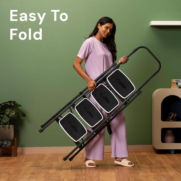BonKaso Premium Alloy Steel Heavy Duty Multipurpose Foldable 6 Step Ladder with Connecting Frame & Belt Support for Home and Outdoor - (Black)