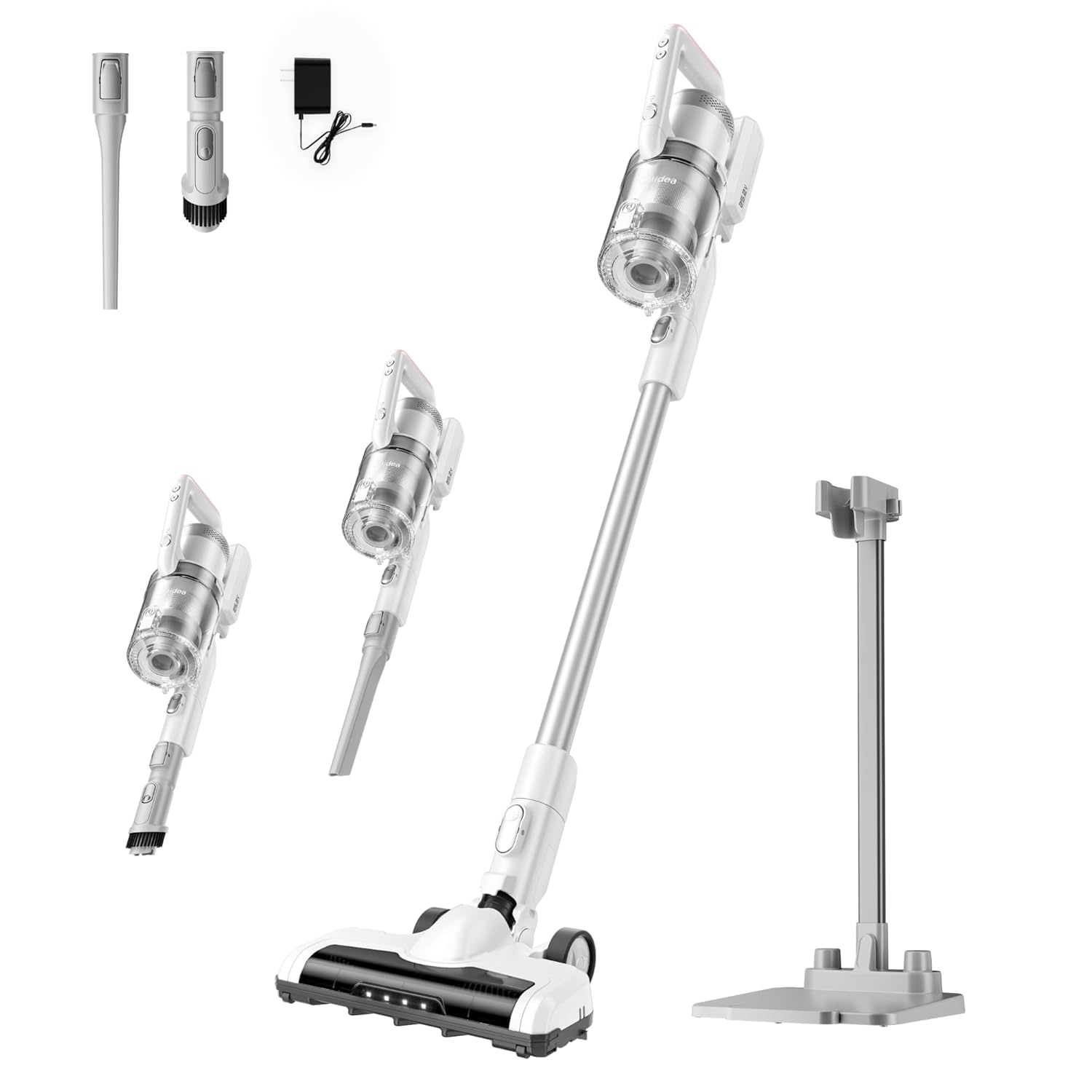 Midea 18P Cordless Vacuum Cleaner with BLDC Motor, Stand, 5-Stage HEPA Filtration, LED Light, 180° Rotatable Brush, Lightweight, Detachable Handheld, Ideal for Car Cleaning & Homes with Pets