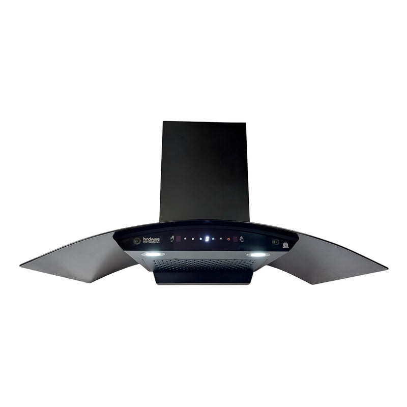 Hindware Smart Appliances DIVINA NEO 90 cm 1200 m³/hr Filterless Auto-Clean Chimney With Metallic Oil Collector, Motion Sensor & Touch Control For Easy Operation 2024 Model (Curved Glass, Black)