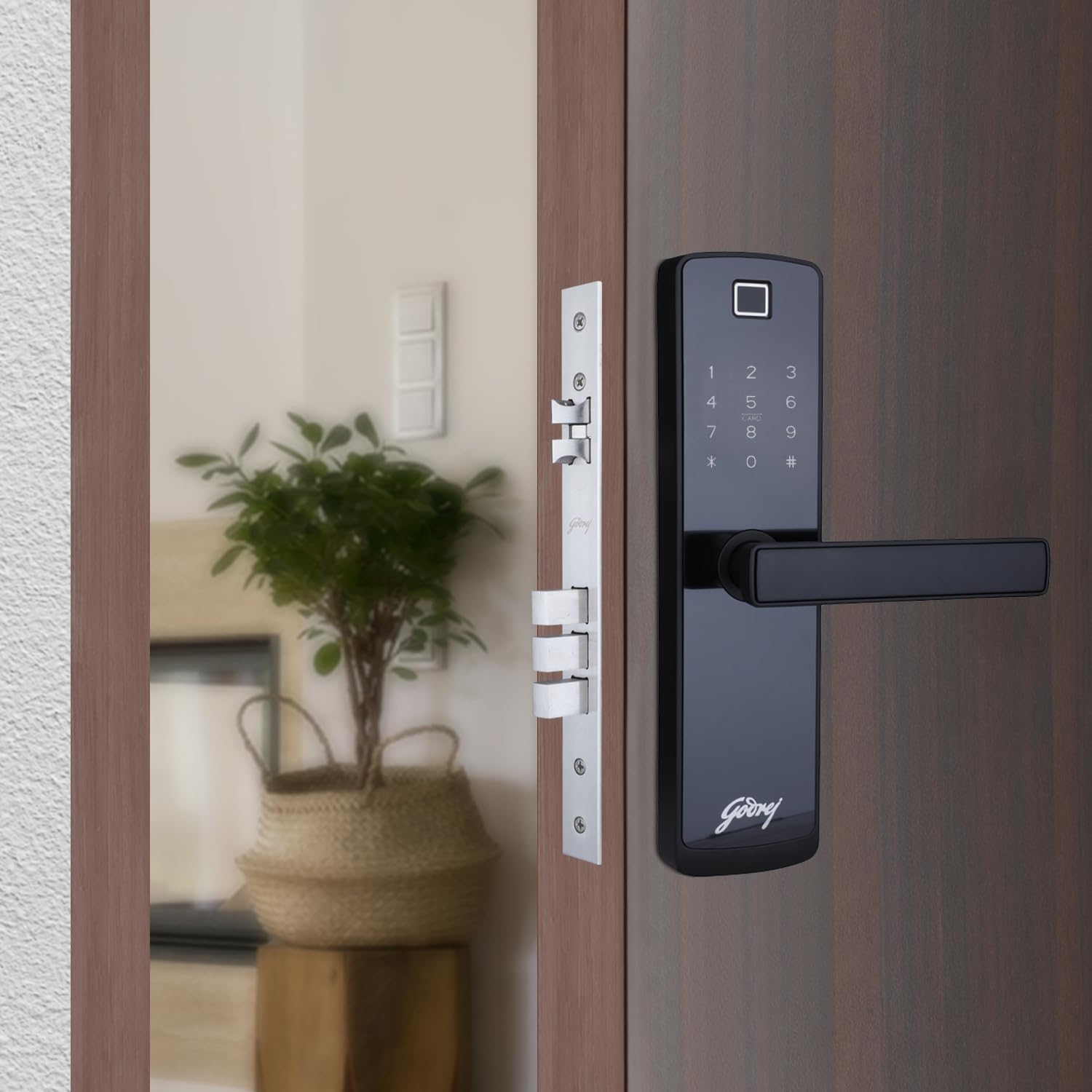 Godrej Smart Lock I Catus Connect I Digital Lock for Wooden Door |5 in 1 Access IWiFi I Fingerprint I RFID Card