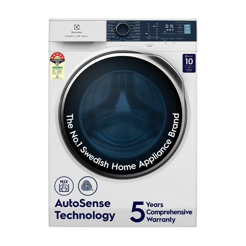 Electrolux 8kg 5 Star Fully Automatic Front Load Washing Machine with UltraMix, Full Load Vapour Wash for Sustainable Clothing, Hygienic Care, EcoInverter, White, UltimateCare 500, EWF8024R5WB