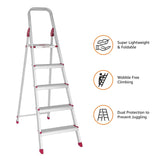 Amazon Basics Foldable 6-Step Aluminium Ladder | Double-Lock with Hinges | Skid-Proof | Lightweight (Maroon)