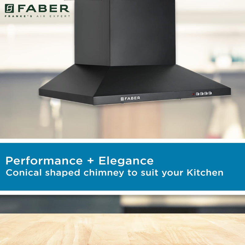Faber 60 cm 1000 m³/hr Kitchen Chimney (HOOD PLUTO PB BF BK 60, Baffle Filter, Push Button, Black)