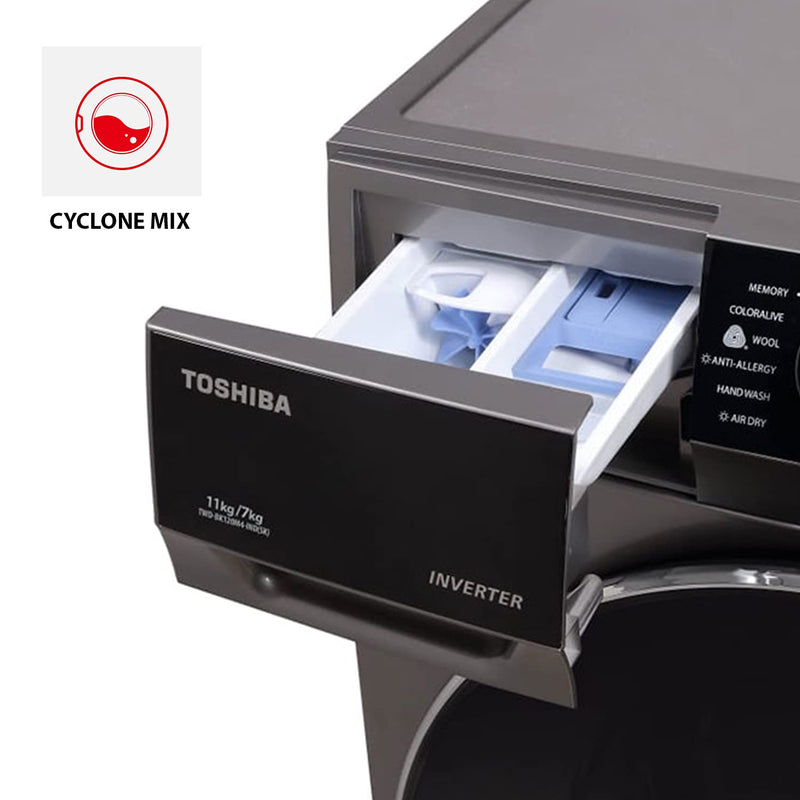 TOSHIBA 11/7 Kg Inverter Fully Automatic Front Loading Washing Dryer (TWD-BK120M4-IND(SK), Premium Silver)