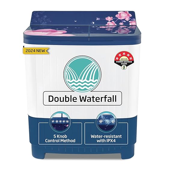 Voltas beko, A Tata Product 8.5 kg 5 Star Semi-Automatic Top Load Washing Machine With Double Water Fall technology (2024 Model, WTT85DBLG/FLRB5, Blue, Special Pulsator & 5 Knob Control Method)