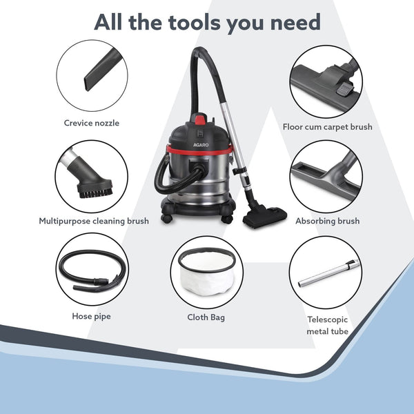 AGARO Ace Wet & Dry Vacuum Cleaner with Reusable Dust Bag